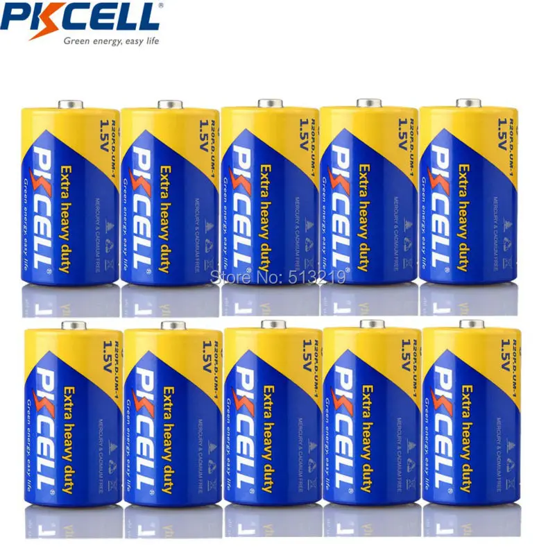 

10 x PKCELL R20 Non-rechargeable Battery Zinc Carbon 720MIN 1.5 V R20P D single use Batteria