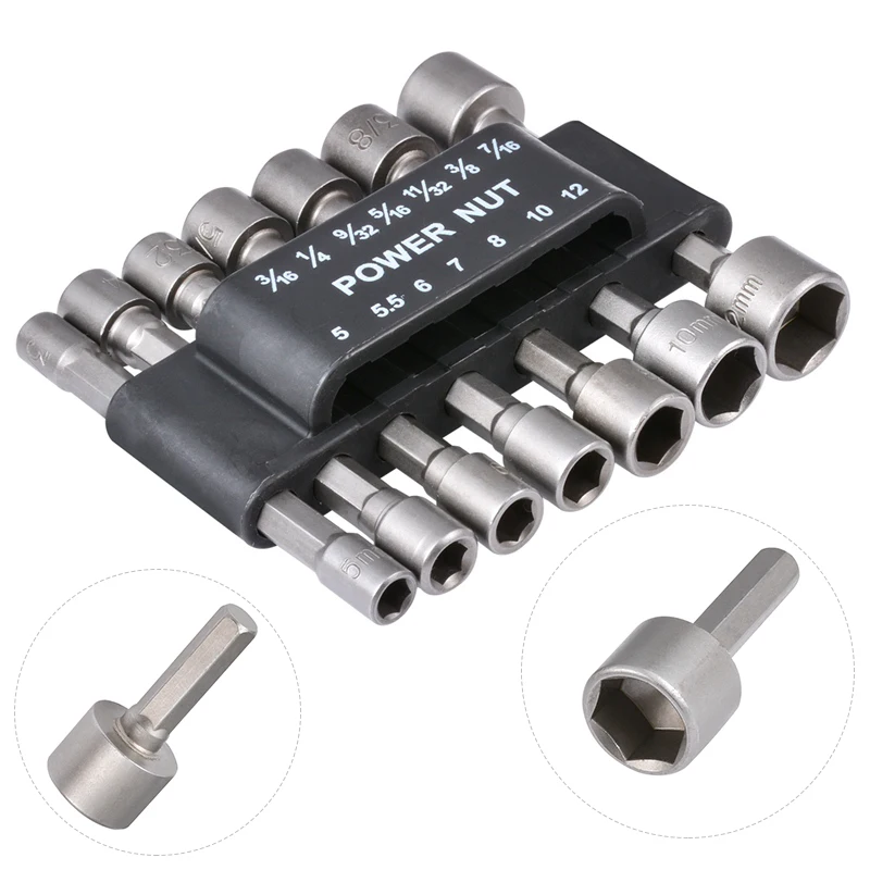 

14Pcs 1/4" Hex Shank Power Nut Driver Drill Bit 5-12mm Metric Socket Wrench Screw Magnetic Sleeve Driver Set Socket Adapter