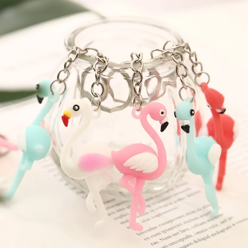 

4PCS Fashion Flamingo Keychain cartoon Bird Car Bag Key Ring Kawaii Car Trinket Kids Toy animals Charms Lovely jewelry gift