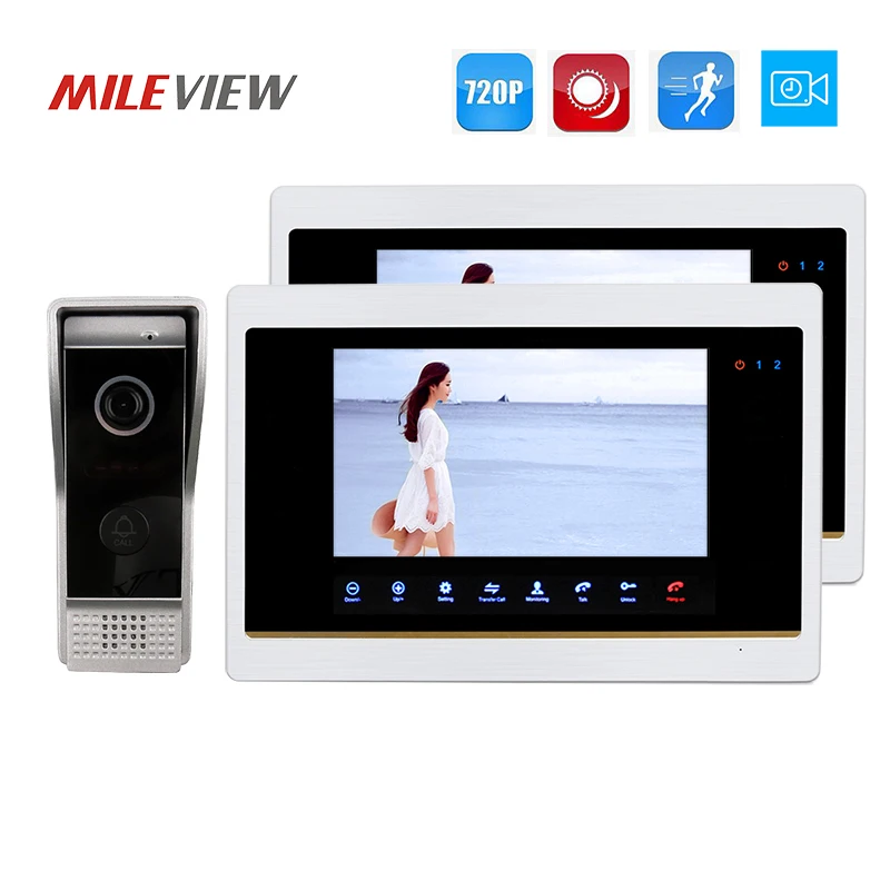 

Free Shipping 720P AHD Motion Detection 7" Video Intercom Door Phone Unlock System 2 Record Monitors + 1.0MP Door bell Camera