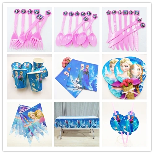 

82pcs/set Frozen Anna And Elsa Princess Party Supplies Kid Birthday Plate&Cup Tablecloth Fork Napkin Decoration Favors