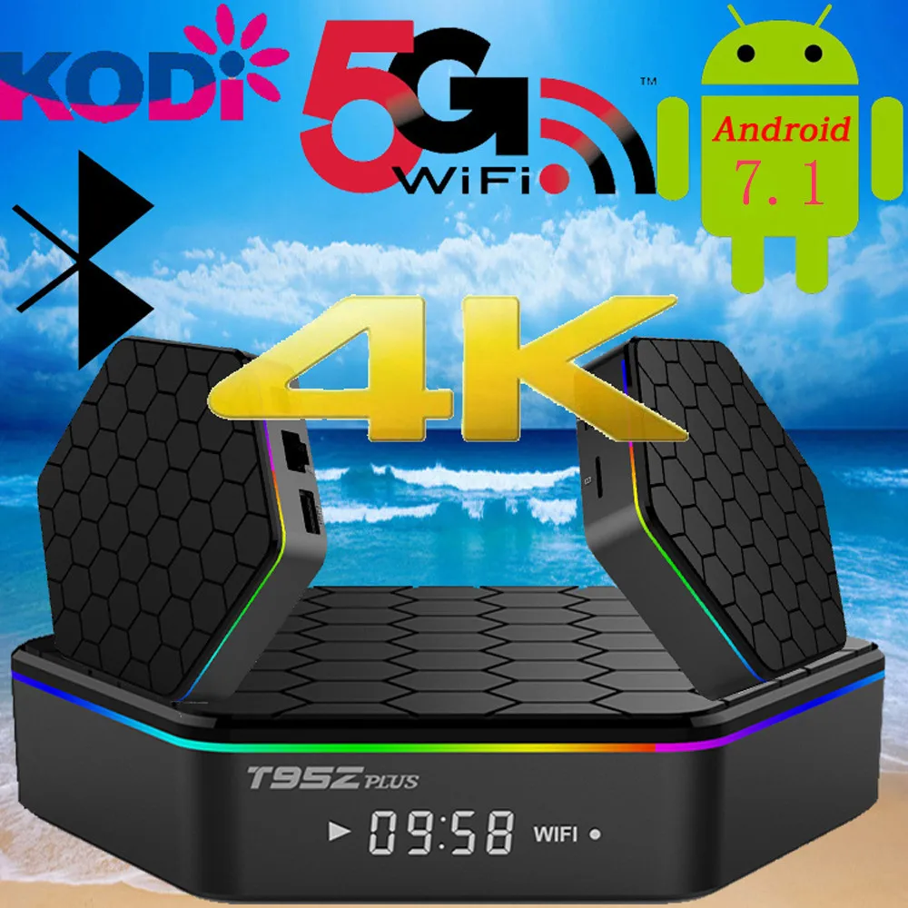 Двойной wifi плюс 2 ГБ + 16 Гб Smart Android 7,1 tv Box T95Z 17 Восьмиядерный 2,4/5 ГГц 2,4 г + 5 г + Bluetooth 4K2k HD декодирование 115x115x22 мм