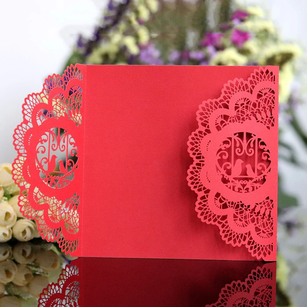  10pcs Sample Hollow Luxury Elegant Laser Cut Lovebirds Wedding Birthday party Invitations Card Part