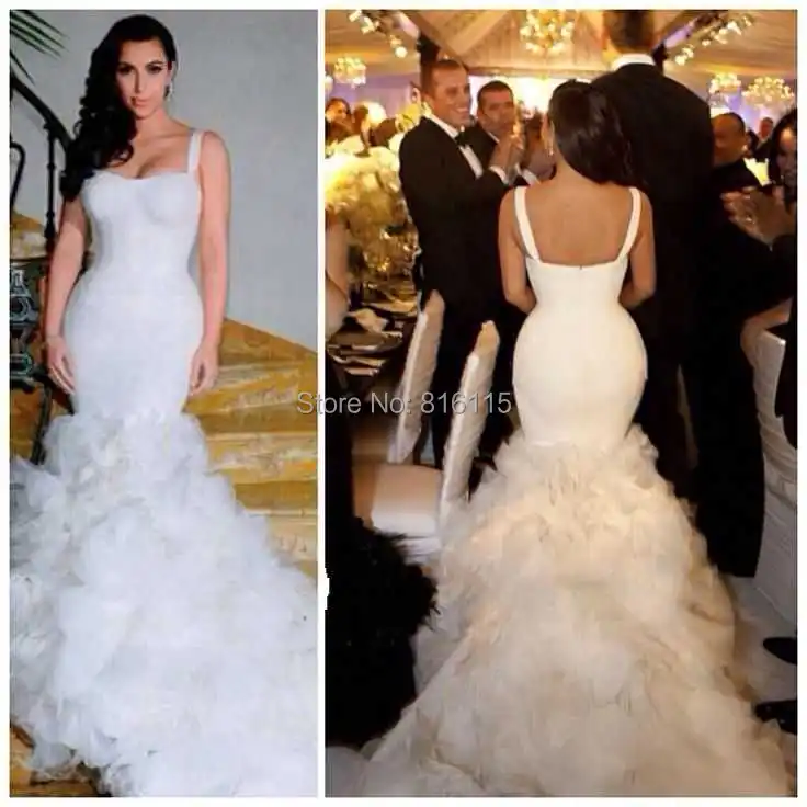 F Sexy Sweetheart Mermaid Chapel Train White Appliques Organza kim kardashian Wedding Dresses Bridal Gowns 2014 New Arrival.jpg