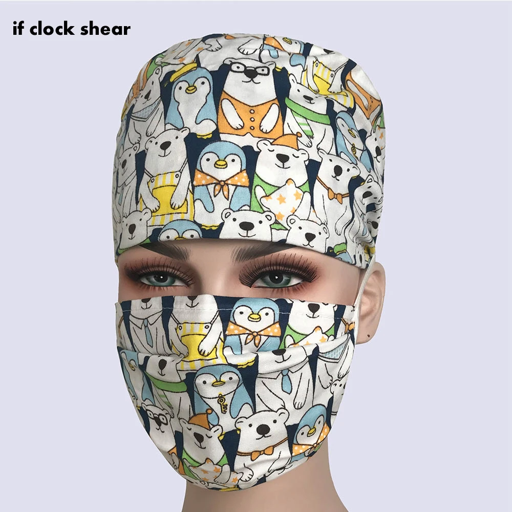 

IF Surgical Caps Scrub Caps for Women and men Hospital Medical Hat Print cat in Black Tieback Elastic Section Dentist pharmacy