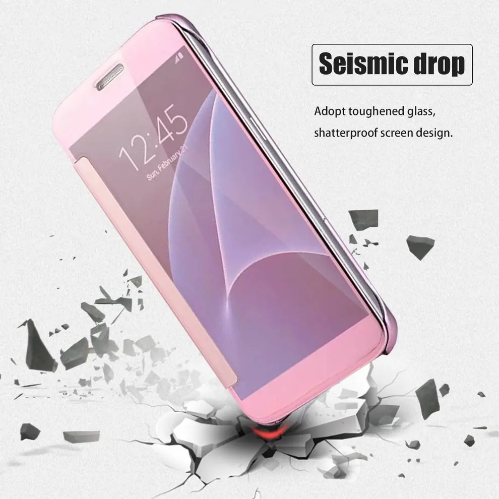 

2 Pcs Rose Gold Color Smart Mirror Surface Intelligent Auto Sleep Awake Flip Type Hard Shell Protective Cover Phone Case Holder