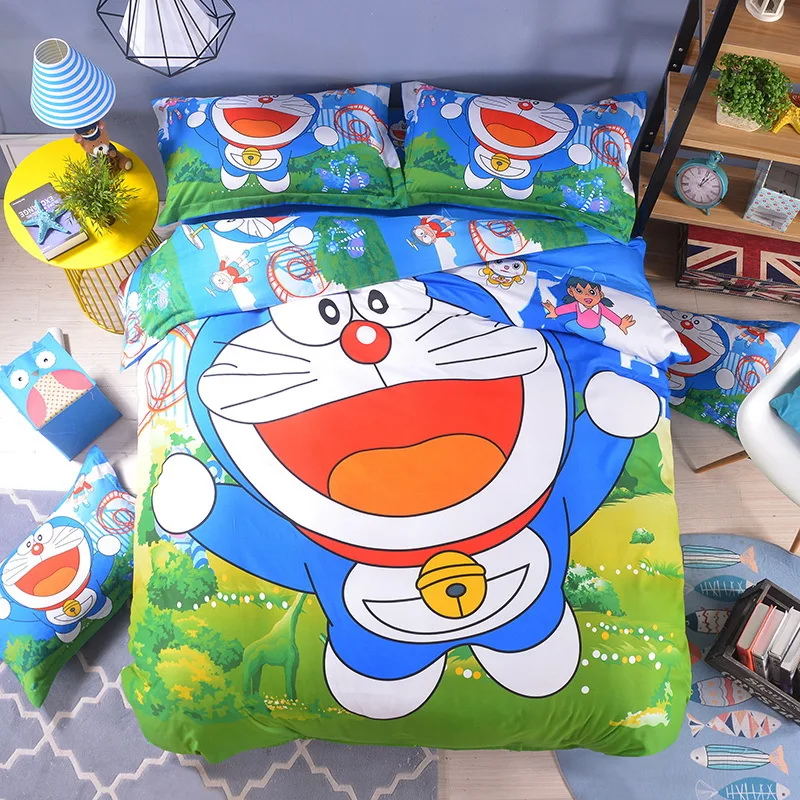 Free Shipping Hot Good Quality 3/4 pcs Doraemon Bedding Set Children