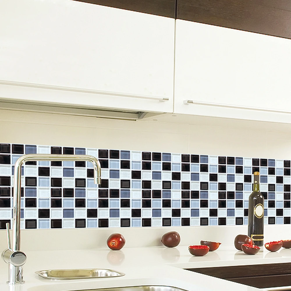 

Self-adhesive Stickers 6 Pcs Household Waterproof Tool Bathroom Kitchen Decor Black Mosaic Wall Stair Tile Sticker