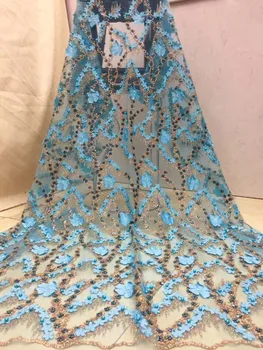 

sky blue 3d lace fabric with beads net lace fabric for wedding dress nigerian lace fabric 2019 sales 5 yards/lot