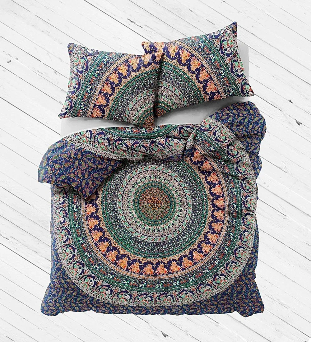 

Queen Size Indian Mandala Duvet Cover Reversible Cotton Comforter Set Bed