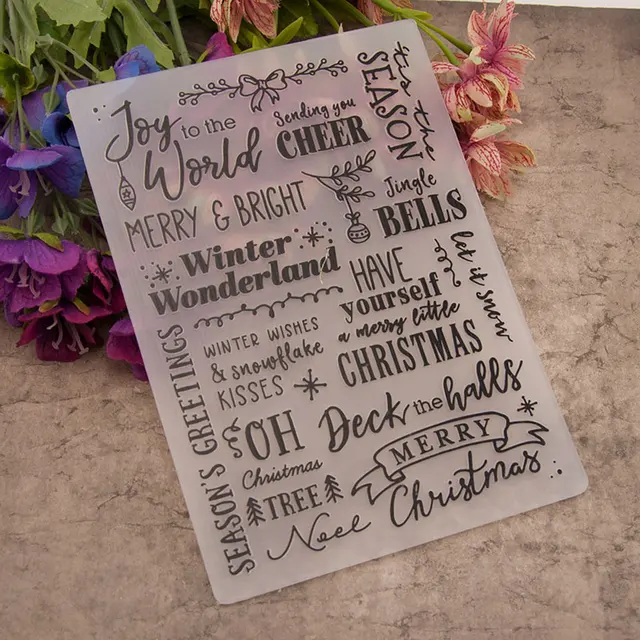 12.7x17.8cm Merry Christmas Words Embossing folders Plastic Embossing Folder For Scrapbooking
