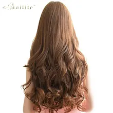 SNOILITE 17″ 24″ Lady Long Curly 18 Clip in Hair Extension Real Synthetic Natural Hair Hairpieces 8pcs/lot Blonde Black