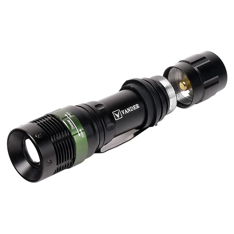 

Brand New VANDER LIFE T6 LED Zoomable Handheld Flashlight 3 Modes with 18650 Charger and 1x Rechargeable Battery,Adjustable Focu