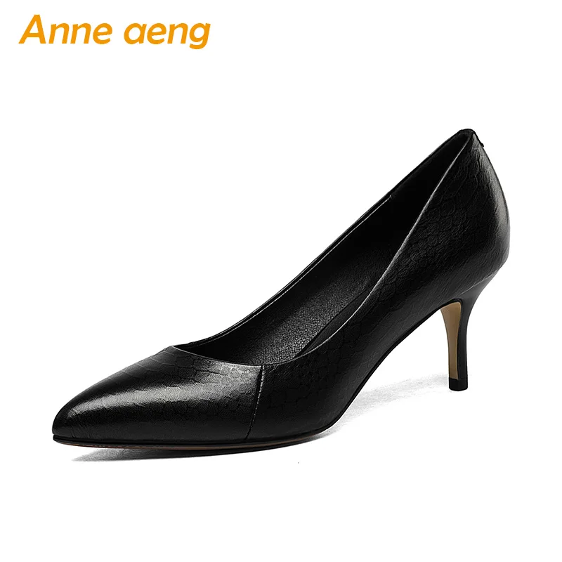 De Femmes Sexy Mince noir En Talons Nouveau Pointu Supérieure Cuir Pompes Dames Chaussures Green Printemps Haute Véritable automne Bout Noir Vache xqIvZ