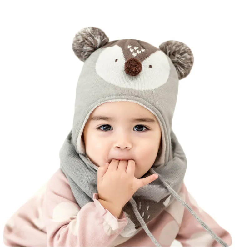 3pcs/Set Baby Kids Winter Cotton Hat Scarf Set Winter Knit Cap Children Warm Scarf For Boys Suit Beanies Hats Scarf For Girl Boy