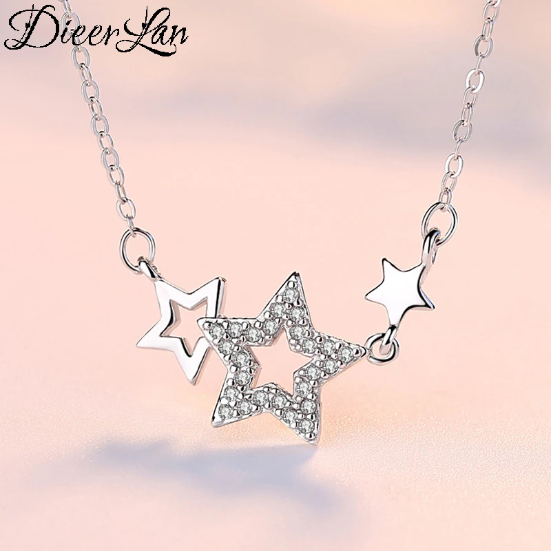 

New Trendy 925 Sterling Silver Crystal Star Necklaces Pendants for Women Statement Necklace Christmas Jewelry Collar Mujer