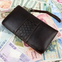 2015 новый ретро-тенденции мода вязание натуральная кожа мужчины свободного покроя день клатч на молнии 8 держатель карты бумажник телефон мешки