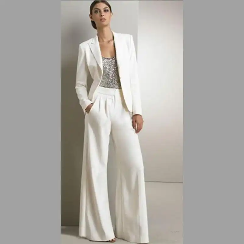 Modern White Two Pieces Mother Of The Bride Pant Suits Wedding