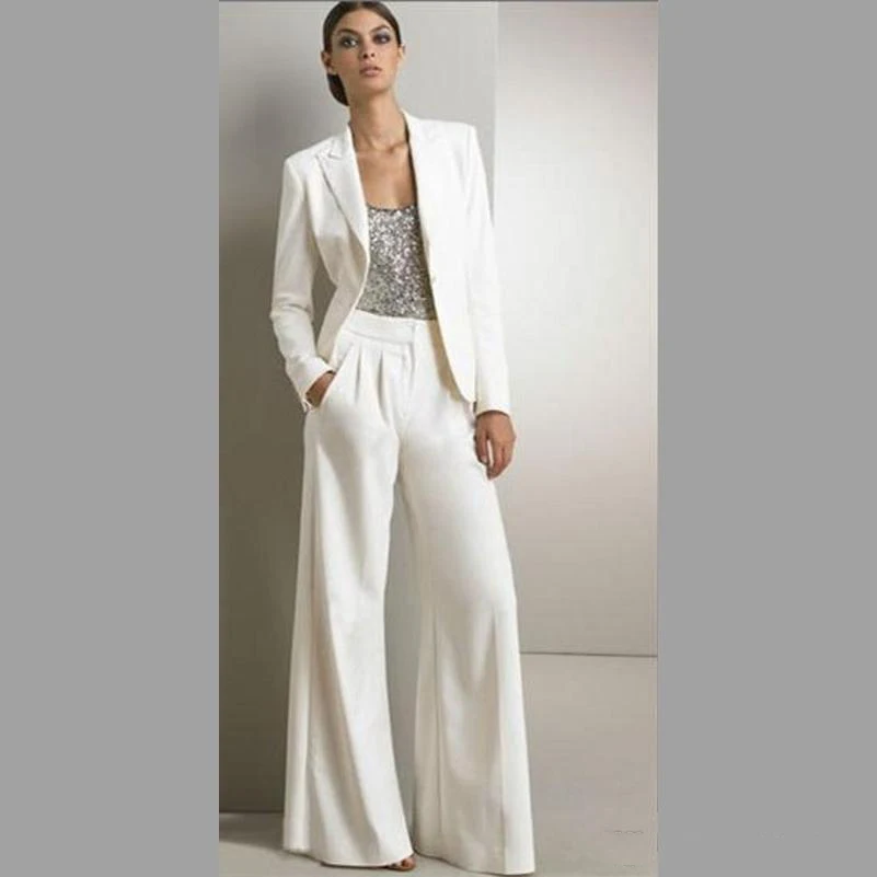 

Modern White Two Pieces Mother Of The Bride Pant Suits Wedding Guest Dress Plus Size Dresses With Jackets