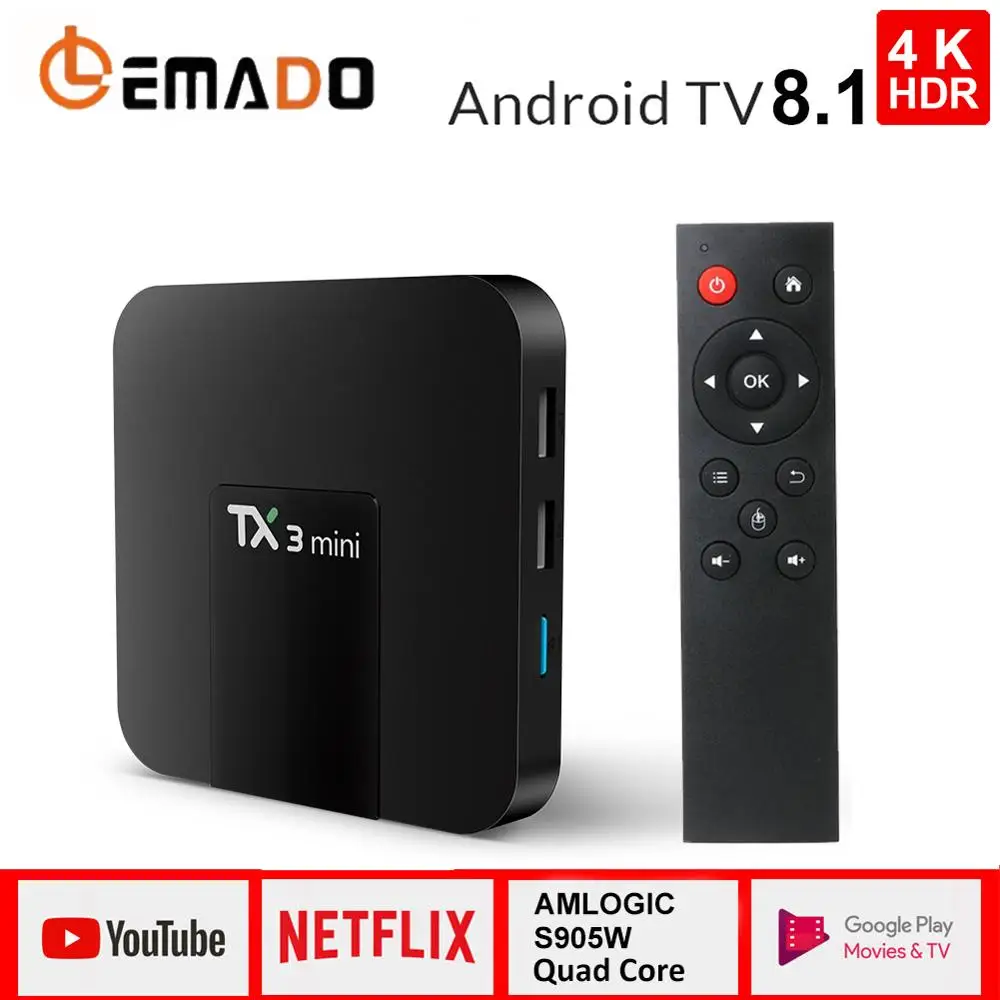 

LEMADO TV BOX Android 8.1 3D 2GB 16GB Amlogic S905W Quad Core Support WIFI 4K HDR TX3 mini TV box Set Top Box