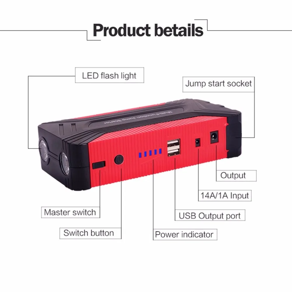 

82800mAh Compact Size Car Jump Starer 600A Car Charger For Car Battery Booster Starting Device Power Bank 12V Porable