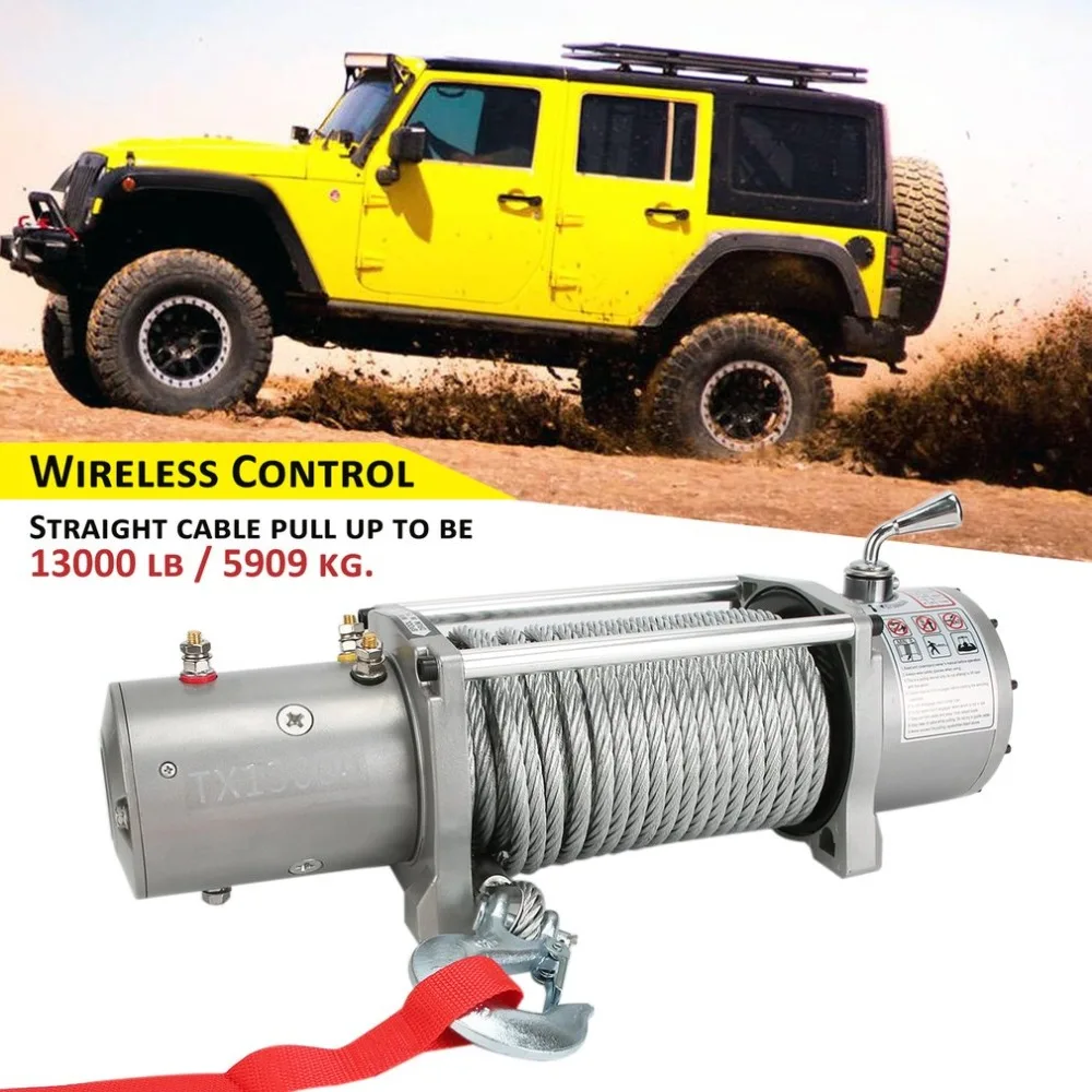 

Wireless Remote Control Electric Winch 13000lb Steel Wire Cable Pull Winch Recovery Cars Auto Vehicles Off-Road Lift Winch