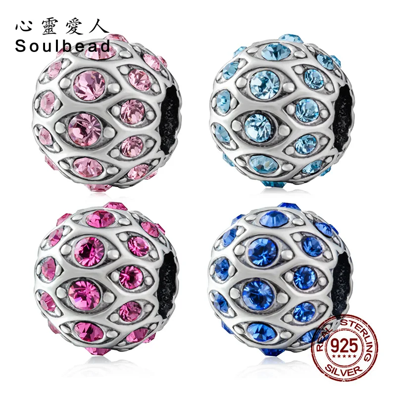 

Soulbead Pave Evil Eye Charm Bead with Clear Austrian Crystal Fit Pandora Charms Silver 925 Original Beads