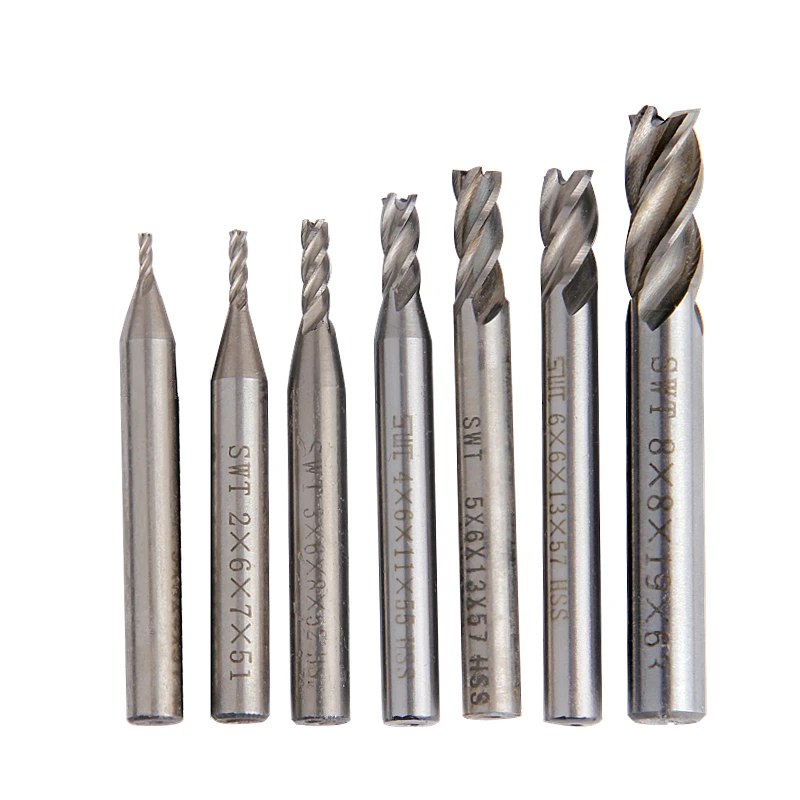 Milling Cutter 7pcs Carbide End Mill 4 Flutes HSS Diameter 1.5mm 8mm
