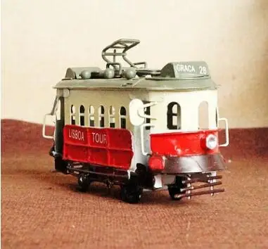 Ручной работы в античном стиле Железный трамвай модель ретро металлический трамвай автобус украшение дома ремесла - Цвет: Red