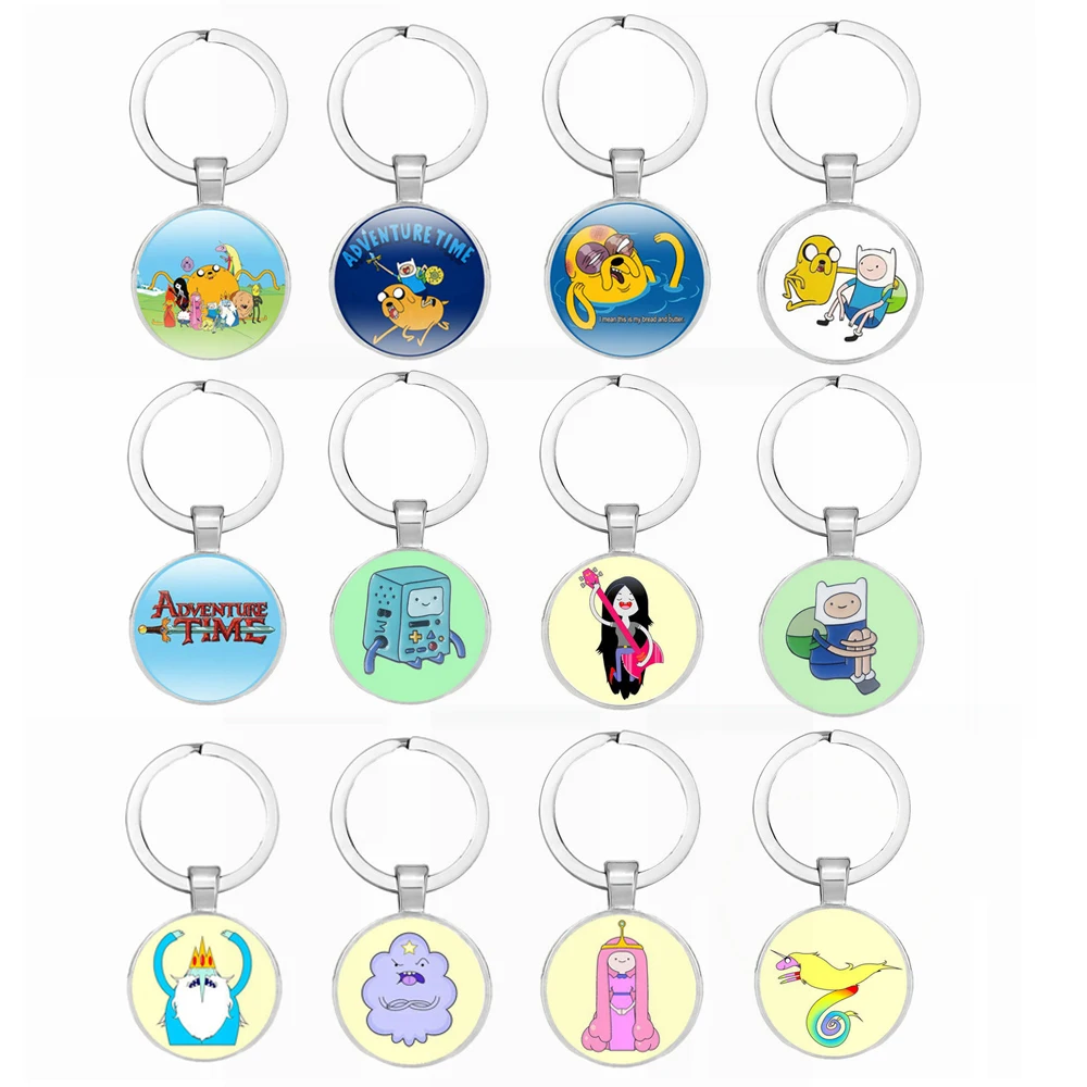 

2018 12styles new Adventure Time Anime Figure Keychain Finn Jake Beemo BMO Toy Bag Pendant Key Ring Lovely Key Chains Gift Kids