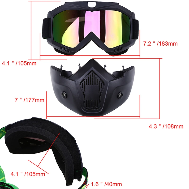 Posbay мотоциклетная маска для лица очки мотоцикл рот фильтр для открытого лица ветрозащитные очки Съемные мотоциклетные очки