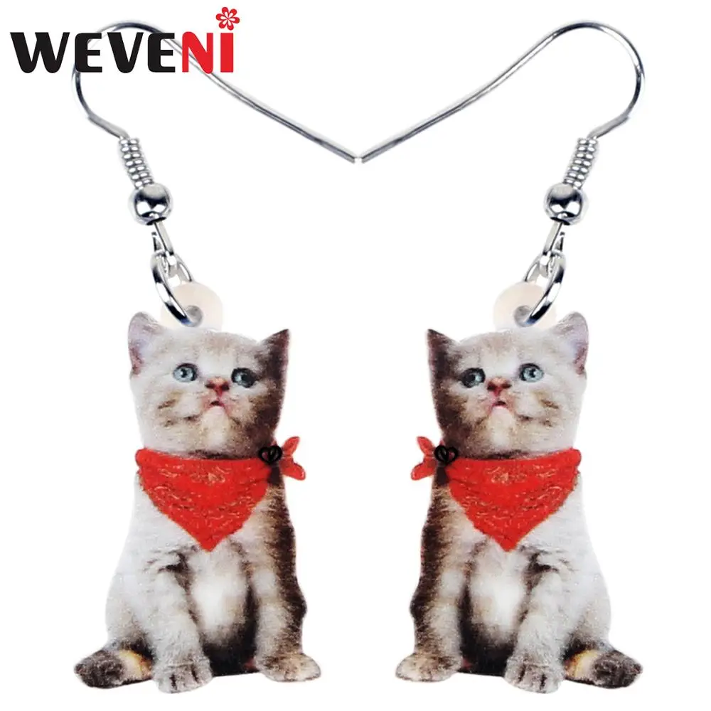 WEVENI акриловый красный шарф котенок кошка серьги Висячие большие длинные модные