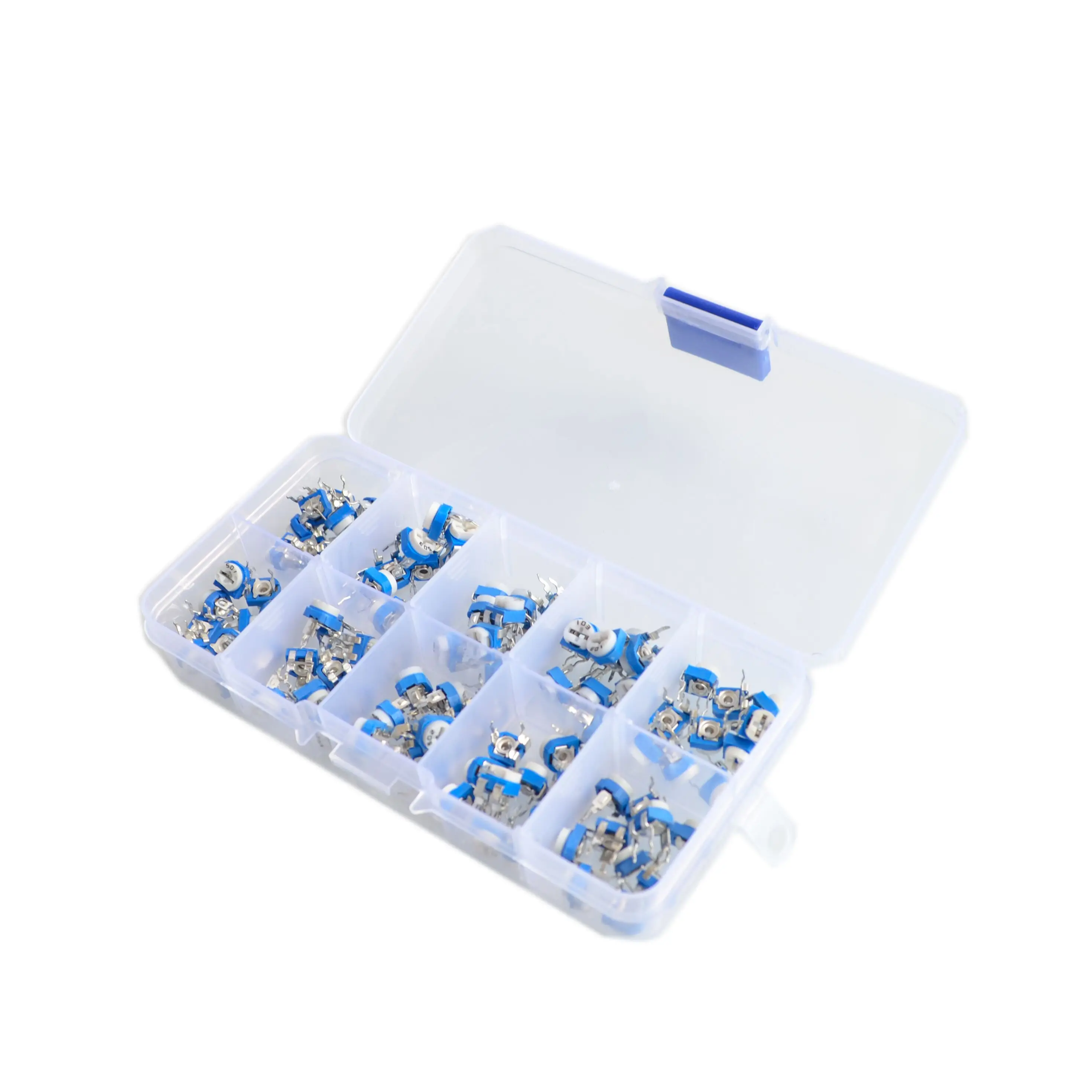 

100Pcs/Box RM065 Carbon Film Horizontal Trimpot Potentiometer Assortment Kit 10 Values Variable Resistor 500R - 1M