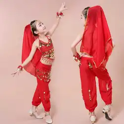 Дети танец живота костюмы для детей живота Танцы комплект девушки Болливуд индийский производительность ручной работы одежда