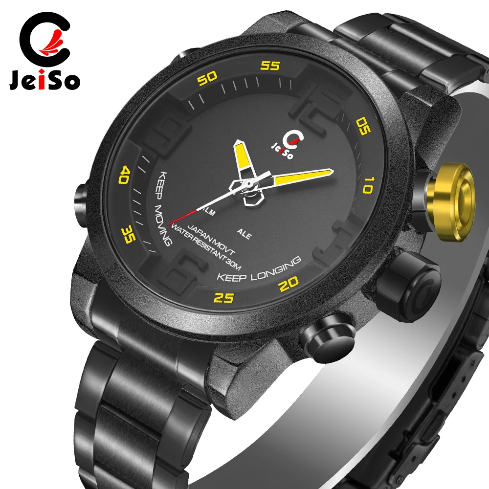 

Top Brand JeiSo Quality Steel Strap Waterproof Sports Men Watches Man Saat Male Clock Digital Electronic Wristwatch Herren Uhren