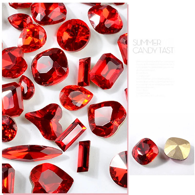 

Multi shapes China Red Crystal Glue on Rhinestone Super Bright Glass Strass Rhinestones for Nail Art Dress, Phone Fabric Garment