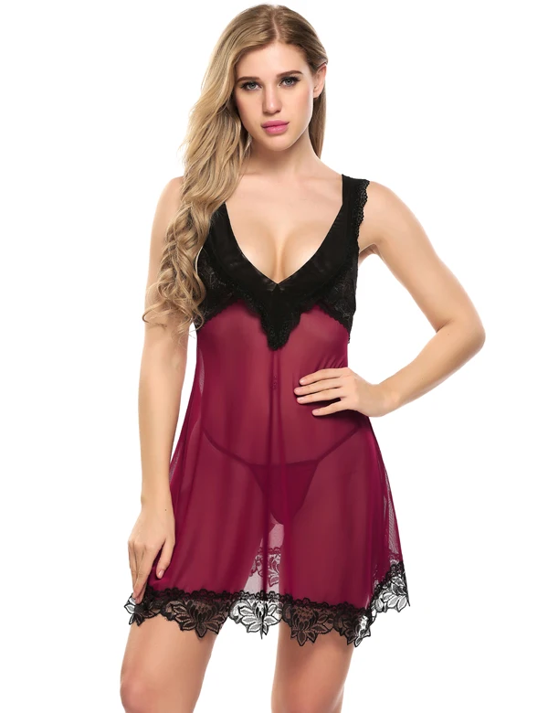Avidlove сексуальное эротическое горячее платье Babydoll женское Прозрачное цветочное кружевное ночное порно сорочка Нижнее белье Фэнтези Сексуальная одежда плюс размер - Цвет: Dark Red