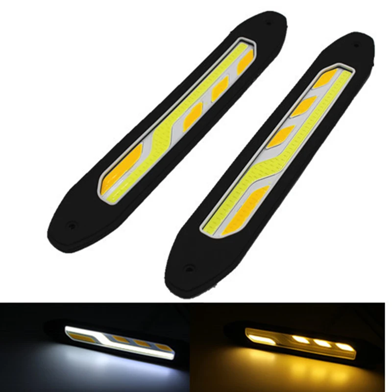 

2PCS Flexible Waterproof White and Yellow Car Head Light COB LED Daytime Running Lights DRL Fog Lights With Turn Signal Light