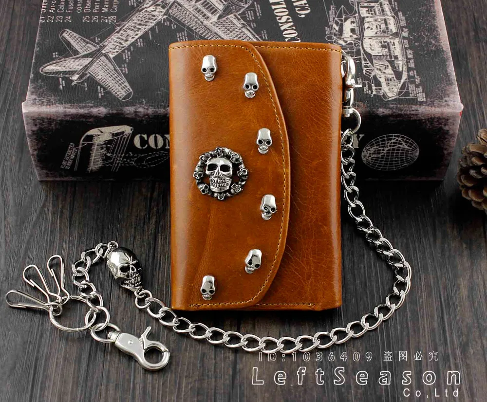 Skull Punk Biker Leather Chain Wallet Coins Purse For Mens or Boys -in Wallets from Luggage ...