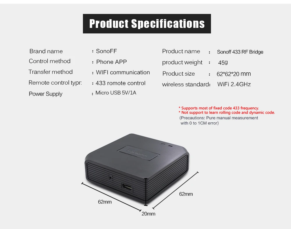 Sonoff RF Bridge 433 WiFi беспроводной переключатель умный дом пульт дистанционного управления 433 МГц модуль автоматизации переключатель с универсальным синхронизацией DIY