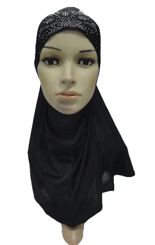 Рамадан цельный цветок хиджаб Амира платок мусульманские женские бусы шаль шапочка для молитвы горный хрусталь шеи крышка тюрбан Арабский исламский колпачок - Цвет: Черный