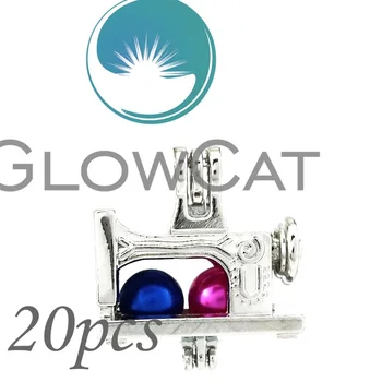 

GLOWCAT 20x KK672 Silver Sewing Machine Beads Cage Essential Oil Diffuser Aroma Pearl Cage Locket Pendant Jewelry Making