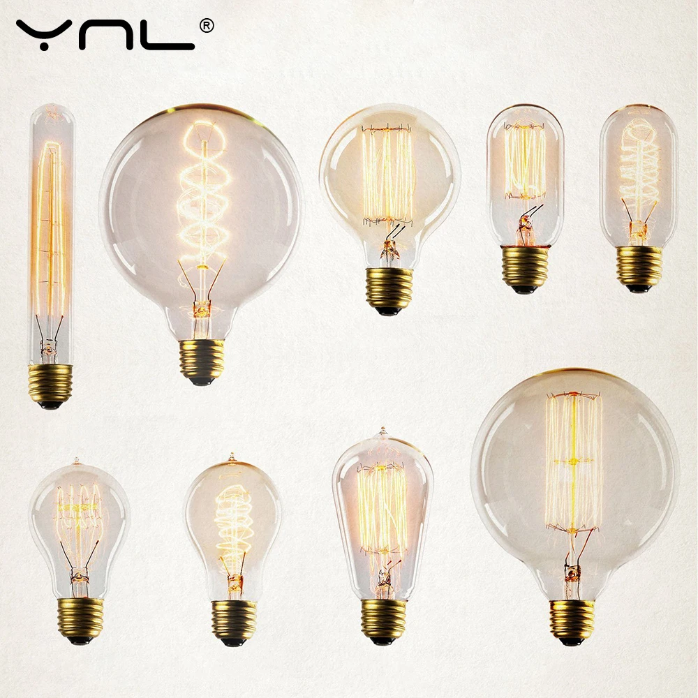 Лампа накаливания Retro Edison E27 220 В 40 Вт ST64 A19 T45 G80 G95 4 шт./лот|retro edison|edison bulbedison bulb e27 |
