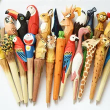 Деревянное ремесло ручка высокого качества деревянный цветной рисунок ручка с животными Лидер продаж, выгравированный вручную креативные Канцтовары, шариковая ручка