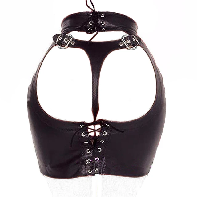 BDSM Leather Mini Dress Bondage Restraints Hollow Out Spanking Skirt Attach G-String Adult Sex Toys S M L A |