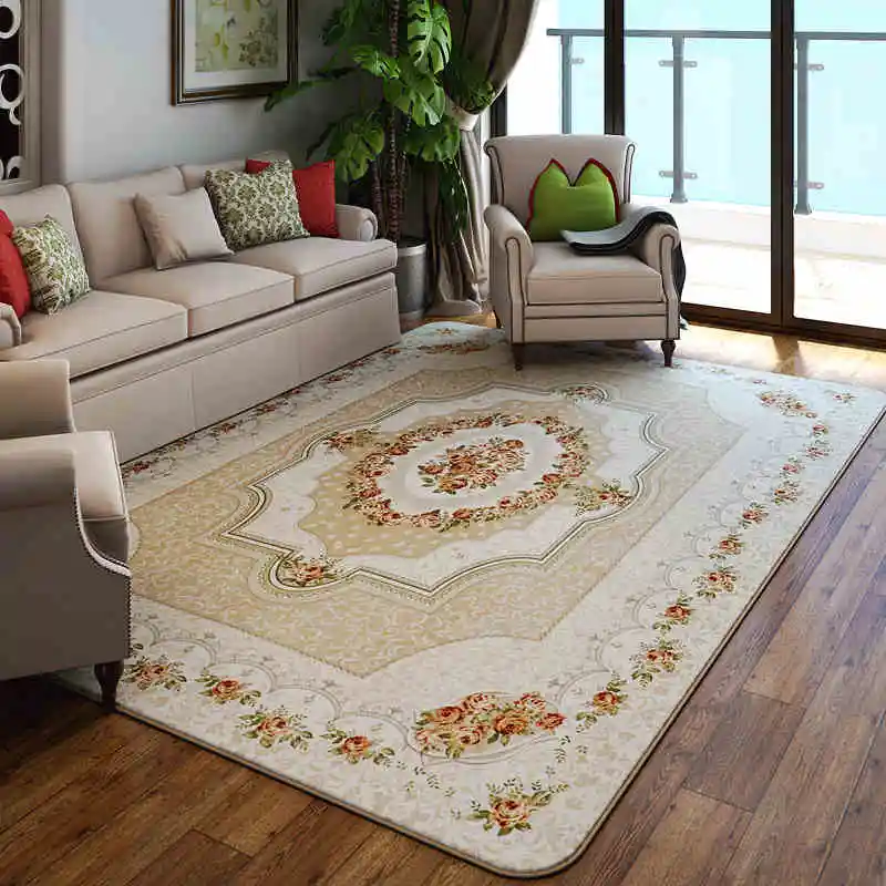 European Soft Coral Fleece Carpets Anti slipping Sofa Living Room Parlor Rugs Floral Printed