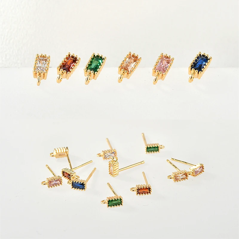 

Copper plated 18k gold coated rectangular retro zircon 925 pure silver pin earrings diy earrings material accessories