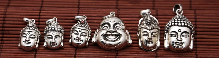Ручной работы 925 серебряное ожерелье с подвеской Будды 925 пробы тибетская голова Будды Амулет подвеска на удачу статуя Будды Амулет