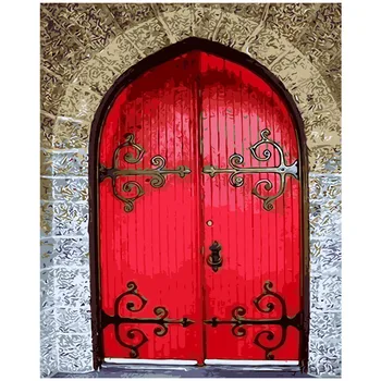 

Ancient gate Oil Painting picture By Number red door pictures Digital Picture Coloring by hand Unique room Gift Home Decoration