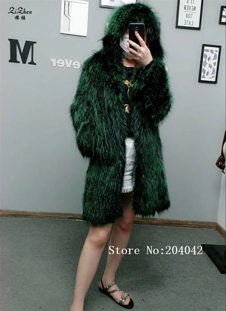 Luxury Full Pelt Winter Warm Long Genuine Natural Silver Fox Fur Coat For Women Real Fox Fur Jacket With Hood Female 180620-1